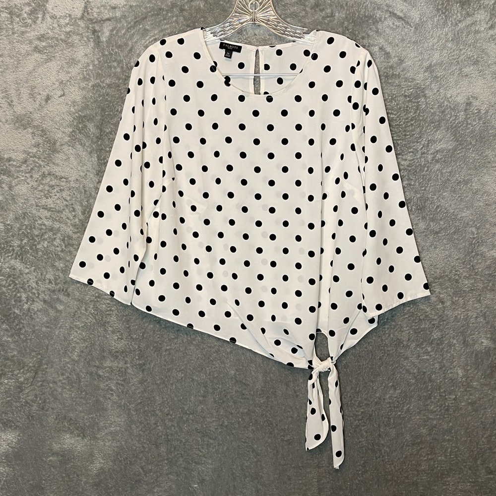 Talbots Women Classic Retro Modern Polka Dot Office Boxy Tie Cropped Top PM